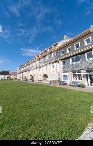 West Bay.Dorset.United Kingdom.June 29th 2020.View of the Pier Terrace at West Bay in Dorset Stock Photo