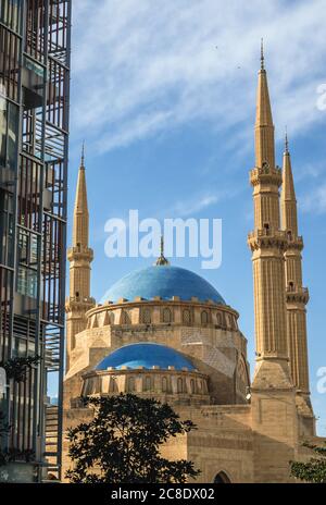 Mohammad Al-Amin Sunni Muslim Mosque also called Blue Mosque, located next to Martyrs Square in downtown Beirut, Lebanon Stock Photo