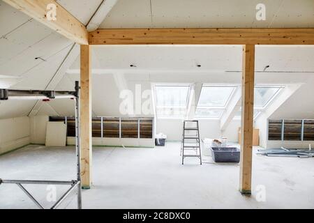 Attic on construction site Stock Photo