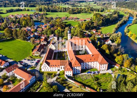 Germany, Bavaria, Upper Bavaria, Tolzer Land, Eurasburg, Aerial view of Monastery of the Salesians or Beuerberg Monastery Stock Photo