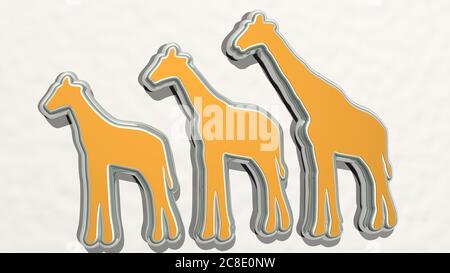 GIRAFFE on the wall. 3D illustration of metallic sculpture over a white background with mild texture. animal and africa Stock Photo