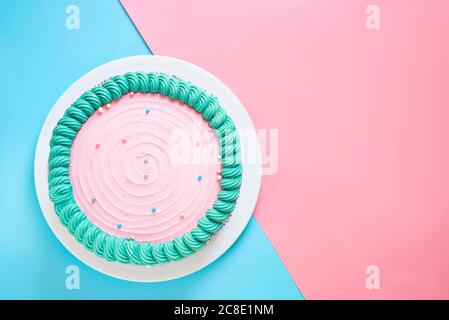 Studio shot of pink birthday cake Stock Photo