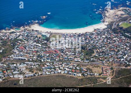 Aerial shot of camps bay, Cape Town, South Africa Stock Photo