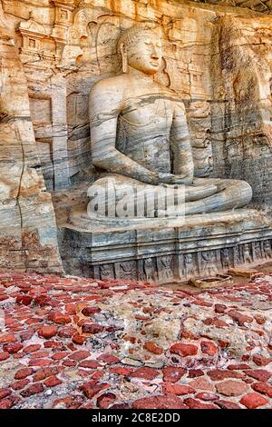 Sri Lanka, North Central Province, Polonnaruwa, Sculpture of meditating Buddha in Gal Vihara temple Stock Photo