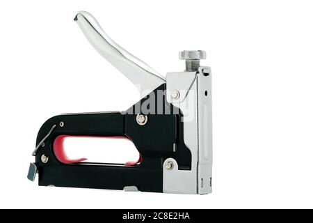 metallic staple gun isolated on white Stock Photo