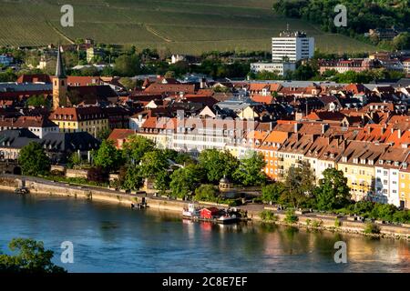 Germany, Franconia, Bavaria, Wuerzburg, View of old town and Main river Stock Photo