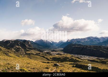 Idyllic view of landscape against sky during sunny day at Patagonia, Argentina Stock Photo