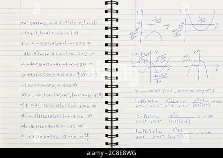 notebook with handwritten mathematical equations Stock Photo