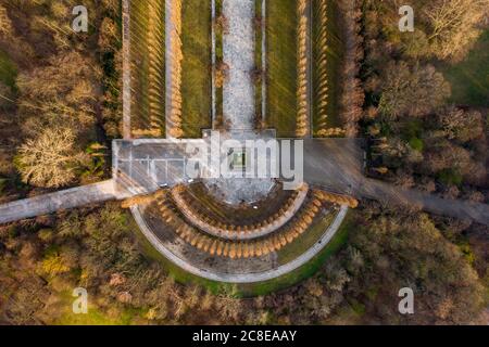 Germany, Berlin, Aerial view of Treptower Park Soviet War Memorial in autumn Stock Photo