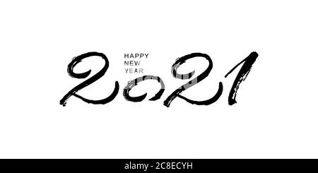 2021 design template for new year black and white. Brush and ink lettering Stock Vector