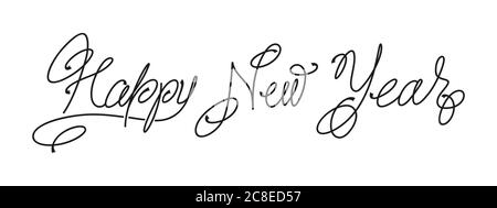 Happy New Year. Italic hand-drawn lettering design element black and white Stock Vector