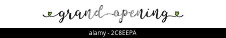 Hand sketched GRAND OPENING quote as ad, web banner. Lettering for banner, header, advertisement, announcement. Stock Vector