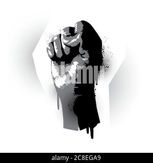 Stencil graffiti effect rising fist. Human rights, protest and demonstration vector illustration Stock Vector