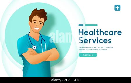 A portrait of a smiling professional health care worker, doctor, nurse. Medical people vector illustration. Stock Vector