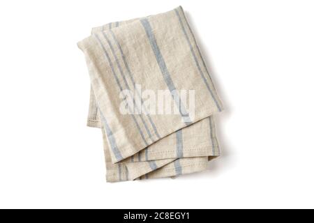 Striped natural fabric napkin isolated on white background Stock Photo