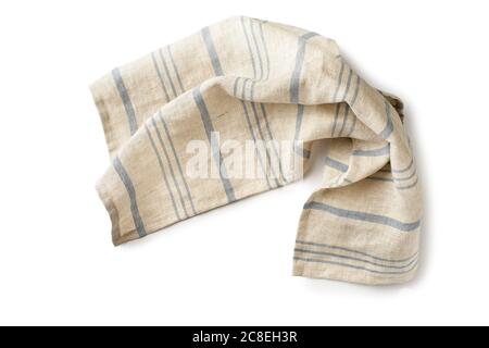 Striped natural fabric napkin isolated on white Stock Photo