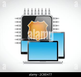 Chip and electronics illustration design over a white background Stock Vector