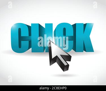 Click text and cursor illustration design over white Stock Vector