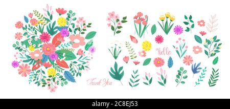 Vector design elements flowers and leaves, Design Invitation cards, Greeting Card, Poster, wedding card. Stock Vector