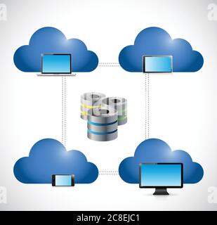 Clouds electronics network server illustration design over a white background Stock Vector