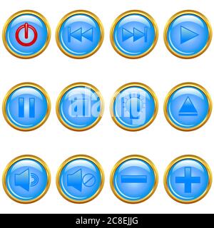 vector illustration of a set of a golden media buttons. Stock Vector