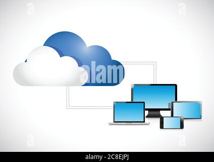Clouds connected to a set of electronics. illustration design over a white background Stock Vector