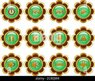 vector illustration of a set of a flower media buttons. Stock Vector