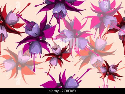 fuchsia seamless background. Vector seamless pattern with wild flowers Stock Vector
