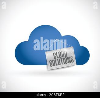 Cloud computing, cloud solutions hanging banner illustration design over white Stock Vector
