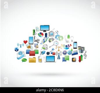 Icon tools technology cloud. cloud computing illustration design over white Stock Vector