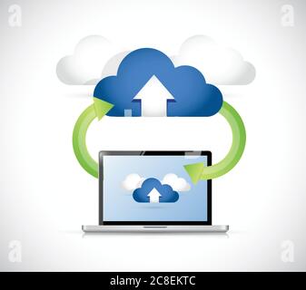 Laptop connected to a set of clouds. arrows connection illustration design Stock Vector