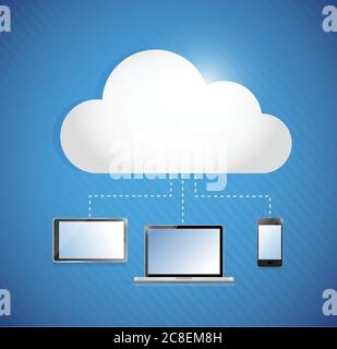 Cloud computing storage connected to electronics. illustration design Stock Vector