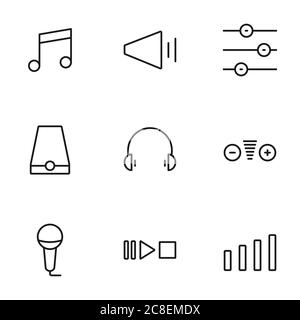 Set of sound volume process line icons contains headphones, speaker and more. 64x64 Pixel Perfect. vector illustration Stock Vector