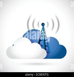 Cloud computing and wifi connection tower illustration design over white Stock Vector