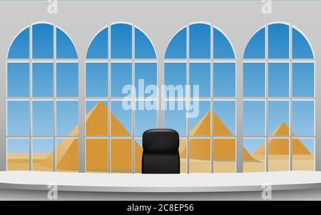 white table in the news studio with desert background Stock Vector