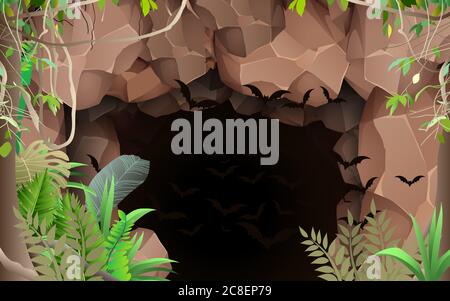 landscape of cave in the forest Stock Vector