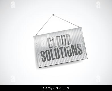 Cloud solutions hanging banner illustration design over white Stock Vector
