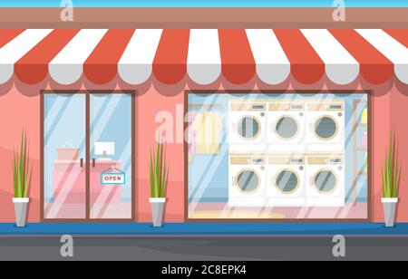 Clean Care Laundromat Clothes Washing Machine Laundry Service Stock Vector
