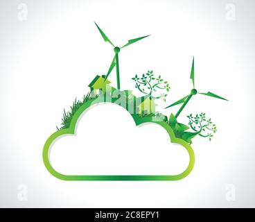 Green cloud hanging banner illustration design over a white background Stock Vector