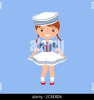 Cute chibi girl character in sailor suit. Professions for kids. Flat cartoon style. Vector illustration Stock Photo