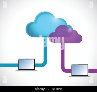 Cloud computing and tablet connection illustration design over a white background Stock Vector