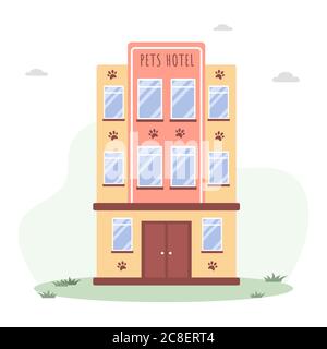 Pets hotel. Veterinary hospital services and domestic animals hotels. Dogs grooming and health check center. Vet clinic, robotic pet sitters metaphors Stock Vector