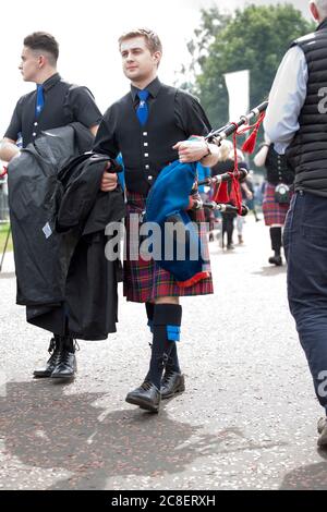 The World Pipe Band Championships is a competition held in Glasgow, Scotland. The first place in 2016 took Field Marshal Montgomery pipe band Stock Photo