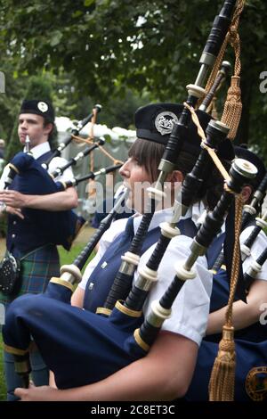 The World Pipe Band Championships is a competition held in Glasgow, Scotland. The first place in 2016 took Field Marshal Montgomery pipe band Stock Photo