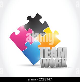 Teamwork puzzle pieces concept illustration design over a white background Stock Vector