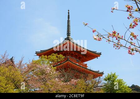 A red tower of Kiyomizu temple in japan Stock Photo