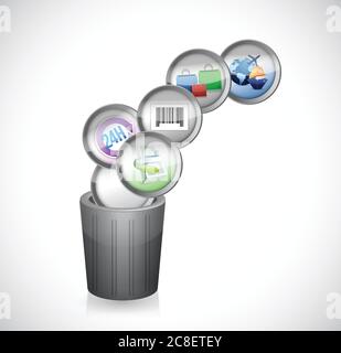 Trash can and shopping icons. illustration design over a white background Stock Vector