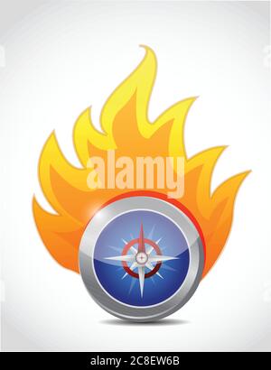 Compass on fire. illustration design over a white background Stock Vector