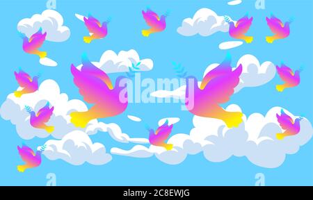 colorful birds are flying in the sky Stock Vector