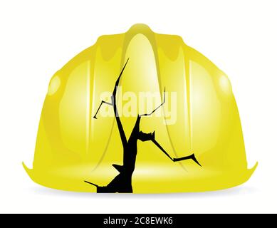 Broken yellow construction helmet illustration design over a white background Stock Vector